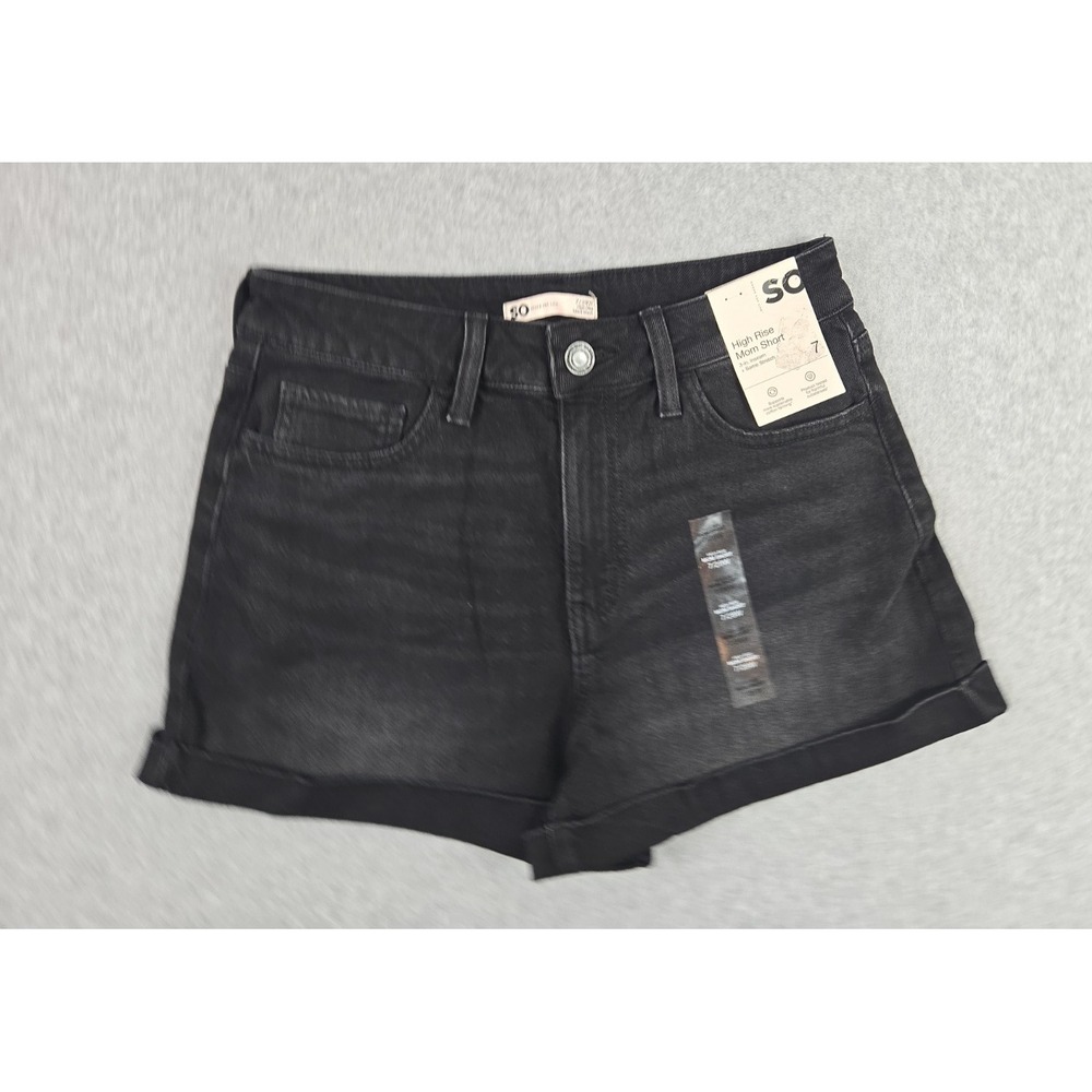 So Jean Shorts Womens‎ Size 7 Junior Denim High Rise Mom Short Jeans Black NWT